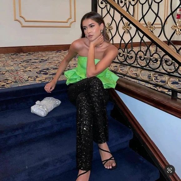 LAST ONE🔥ZARA Blogger’s Fav Shimmery Full Length Flared Pants